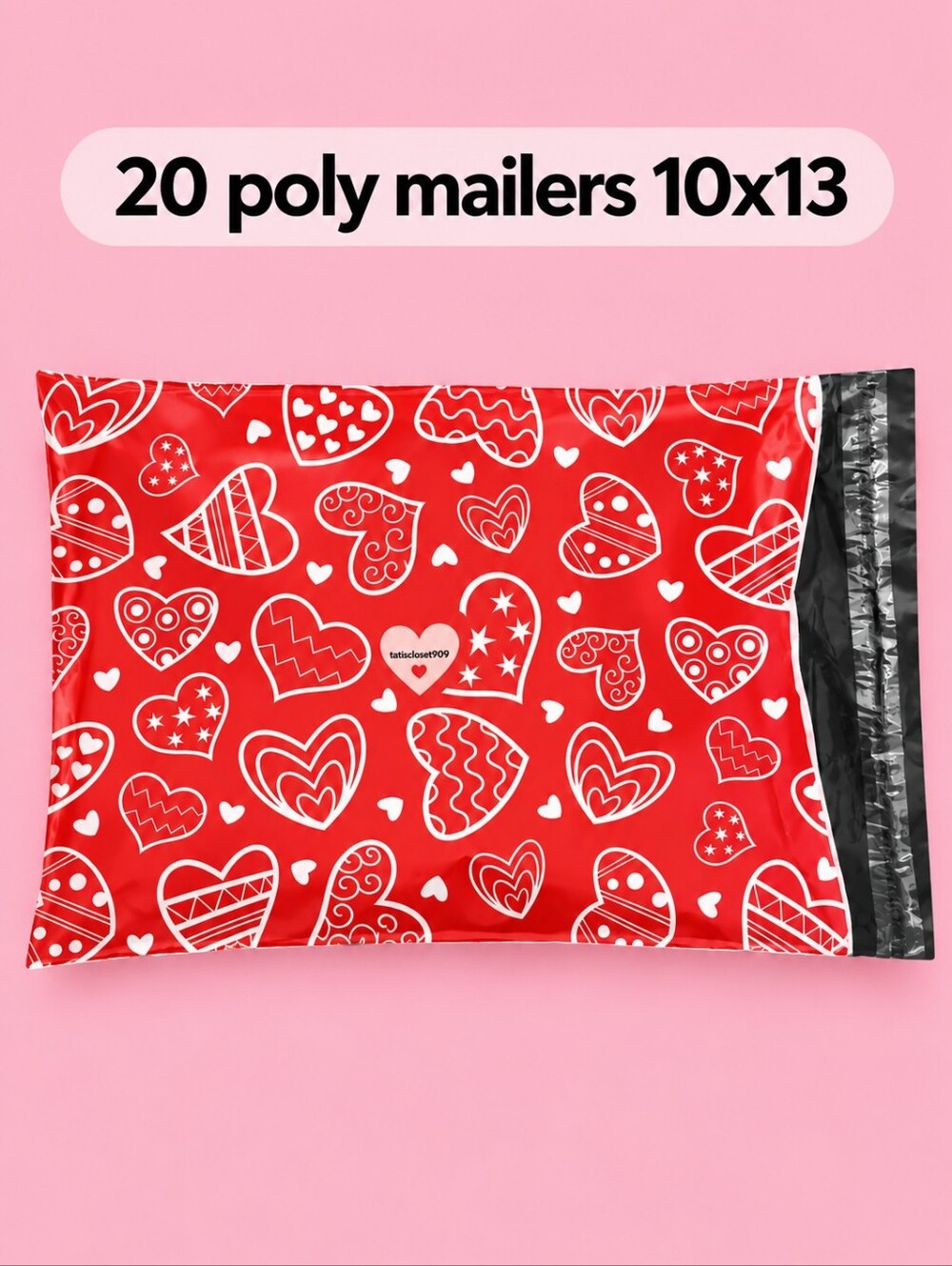 20 red heart Valentines theme poly mailers shipping bags size 10x13